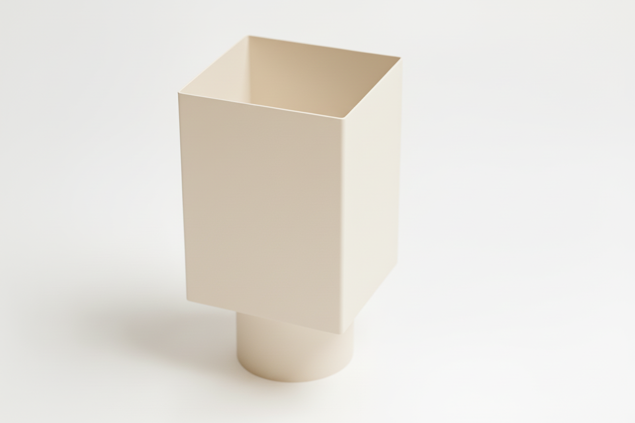 Aluminium HWA Verloop met Schuifmof Vierkant 80 mm naar rond 80 mm Crème RAL-9001