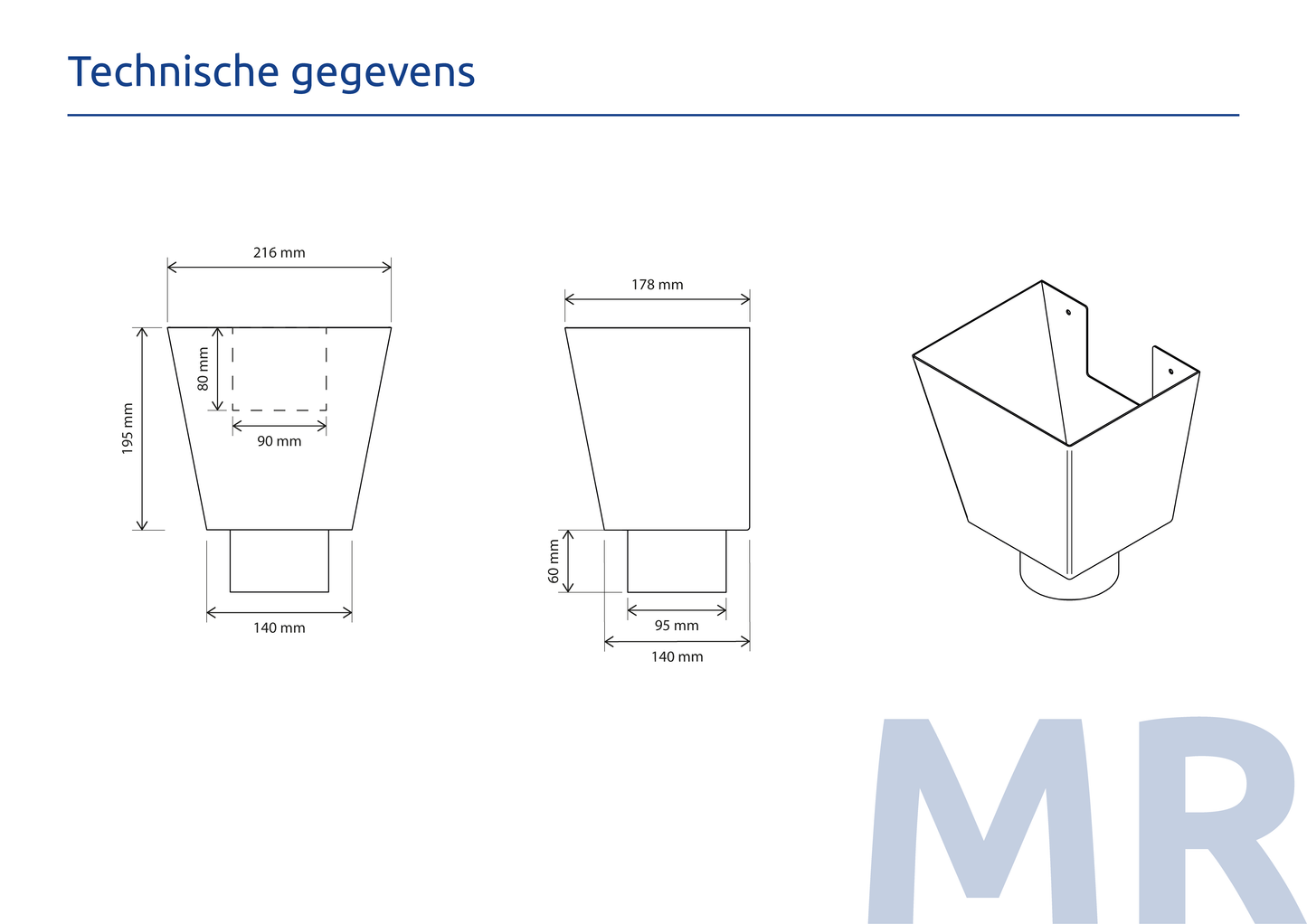 Aluminium Vergaarbak Vierkant 200x250 Ø100mm Grijs
