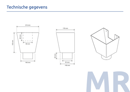 Aluminium Vergaarbak Vierkant 200x250 Ø100mm Grijs